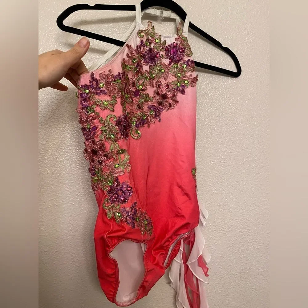 Glamour solo dance costume pink ombre lyrical contemporary XLC-Extra large child